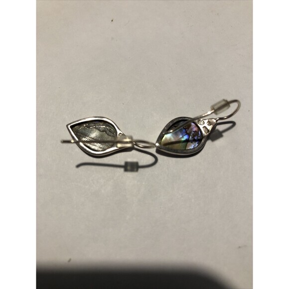 Sterling Silver Earrings .925  pear shape -abalone shell- french wire - Picture 2 of 5